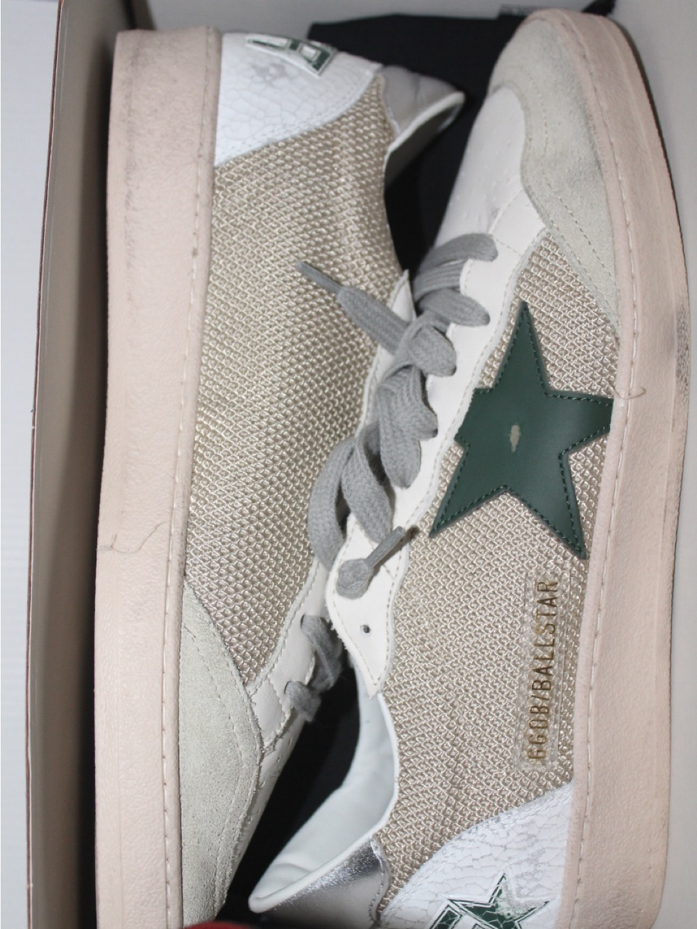 Golden Goose Men's Ball Star Sneakers in White, Cream & Green